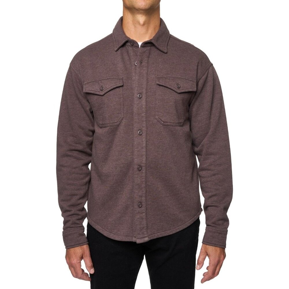 Lazer Mens Relaxed Fit Burnout Fleece Shirt Jacket Seal Brown Size M NWT